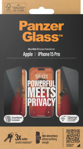 PanzerGlass Privacy Ultra Wide Fit Glass - Clear - for iPhone 15 Pro