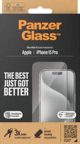 PanzerGlass Screen Protector Ultra-Wide Fit - Clear - for iPhone 15 Pro