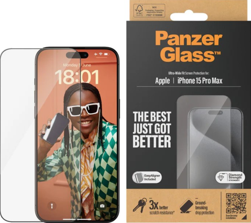 PanzerGlass Screen Protector Ultra-Wide Fit - Clear - for iPhone 15 Pro Max
