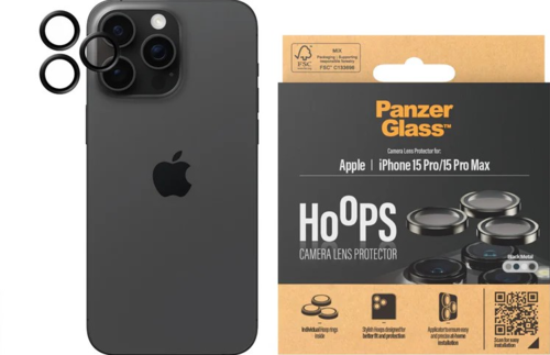PanzerGlass Hoops Camera Protector - Black Metal - for iPhone 15 Pro/15 Pro Max