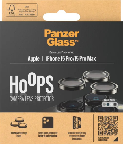 PanzerGlass Hoops Camera Protector - Black Metal - for iPhone 15 Pro/15 Pro Max