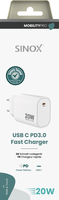 Sinox Wall Charger PD 20W USB-C - Wit