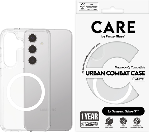 CARE. by PZG Flagship Case Urban Combat w. Blanc QI - Clear -  Samsung S25 CARE. by PZG Flagship Case Urban Combat w. Blanc QI - Clear -  Samsung S25