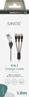Sinox 6-in-1 cable with Lightning, USB-C and Micro USB 1m - Black