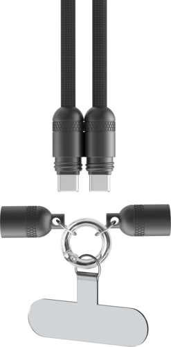 QDOS Powerloop (Lanyard + 60W USB-C to USB-C Charging Cable 2.0 - 1.2m) - Zwart
