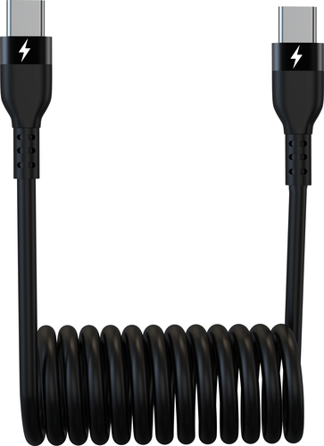 Grab & Go by Sinox - Spiral Cable USB C to USB C 10cm/1m - Zwart