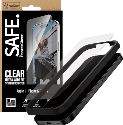 SAFE. by Panzerglass Screen Protector Ultra-Wide Fit - Clear - iPhone 17/16 Pro
