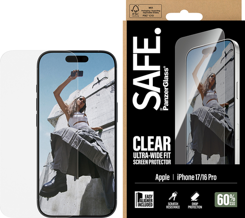 SAFE. by Panzerglass Screen Protector Ultra-Wide Fit - Clear - iPhone 17/16 Pro