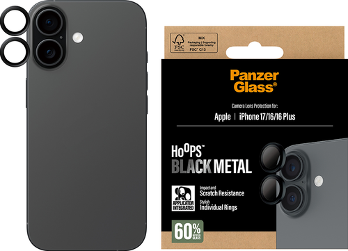 PanzerGlass Hoops Lens Protector - Zwart - iPhone 17/16/16 Plus