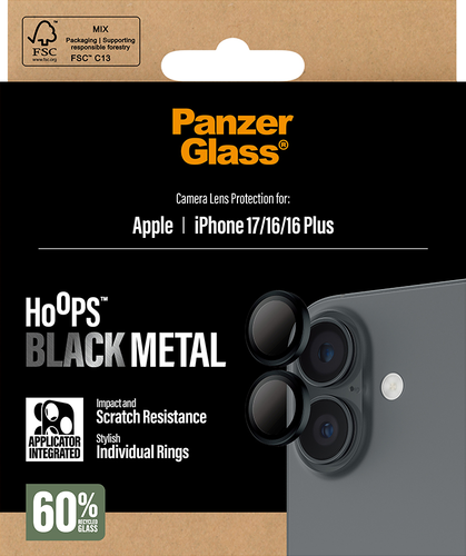 PanzerGlass Hoops Lens Protector - Zwart - iPhone 17/16/16 Plus