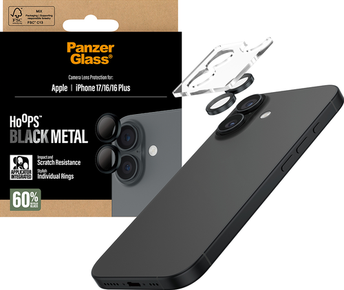 PanzerGlass Hoops Lens Protector - Zwart - iPhone 17/16/16 Plus
