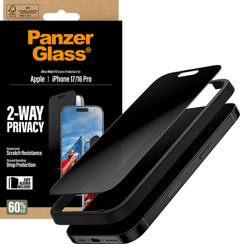 PanzerGlass Privacy Screen Protector Ultra-Wide Fit - Clear - pour iPhone 17