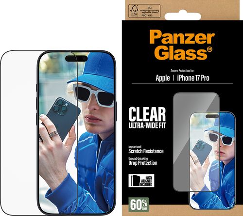 PanzerGlass Screen Protector Ultra-Wide Fit - Clear - pour iPhone 17 Pro