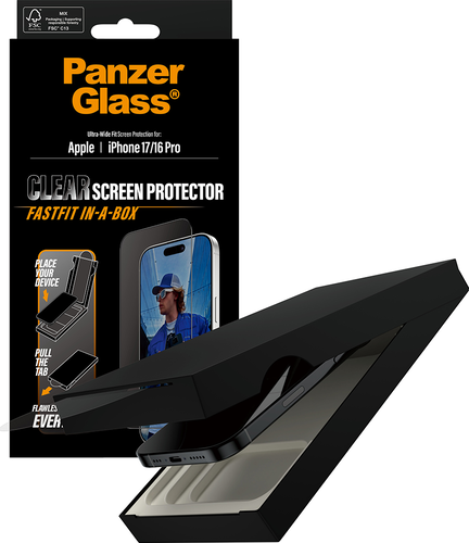 PanzerGlass Screen Protector UWF Fastfit in-a-box  - Clear - iPhone 17/16 Pro