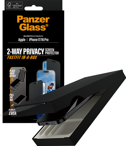 PanzerGlass Privacy Screen Pro UWF Fastfit in-a-box  - Clear - iPhone 17/16 Pro