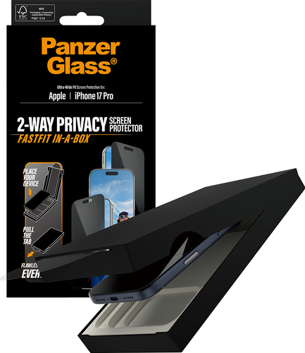 PanzerGlass Privacy Screen Pro UWF Fastfit in-a-box  - Clear - iPhone 17 Pro