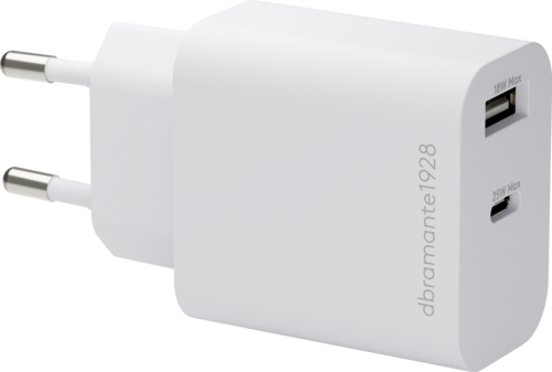 Dbramante re-charge - EU Thuislader - USB-C 25W+USB-A 18W - Wit