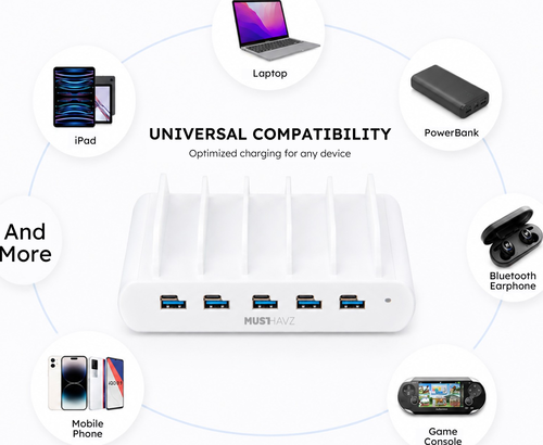 Musthavz - 5 x USB-C and 5 x USB-A Family Charging Station 150W - Wit