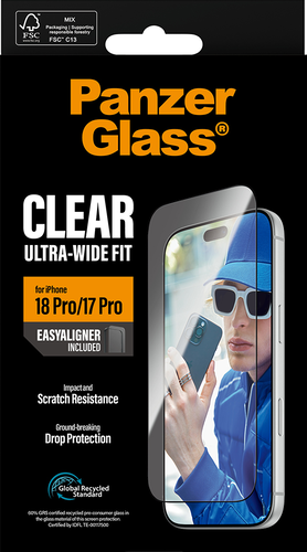 PanzerGlass Screen Protector Ultra-Wide Fit - Clear - voor iPhone 18 Pro/17 Pro