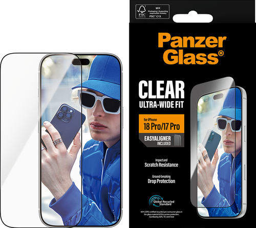 PanzerGlass Screen Protector Ultra-Wide Fit - Clear - voor iPhone 18 Pro/17 Pro