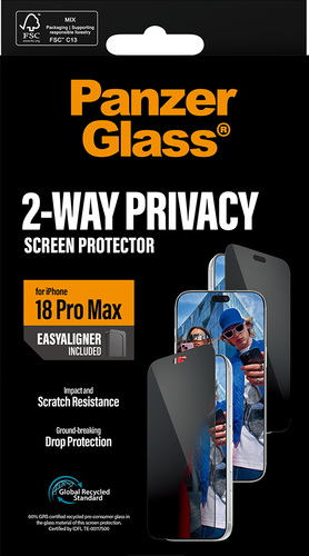 PanzerGlass Privacy Screen Protector Ultra-Wide Fit - Clear - voor iPhone 18 Pro