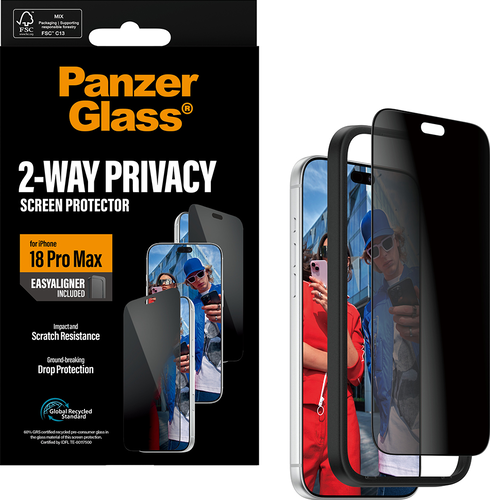 PanzerGlass Privacy Screen Protector Ultra-Wide Fit - Clear - voor iPhone 18 Pro
