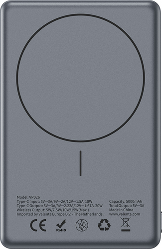 Valenta Powerbank MagSafe Ultra Slim 5.000 mAh - Dark Grey